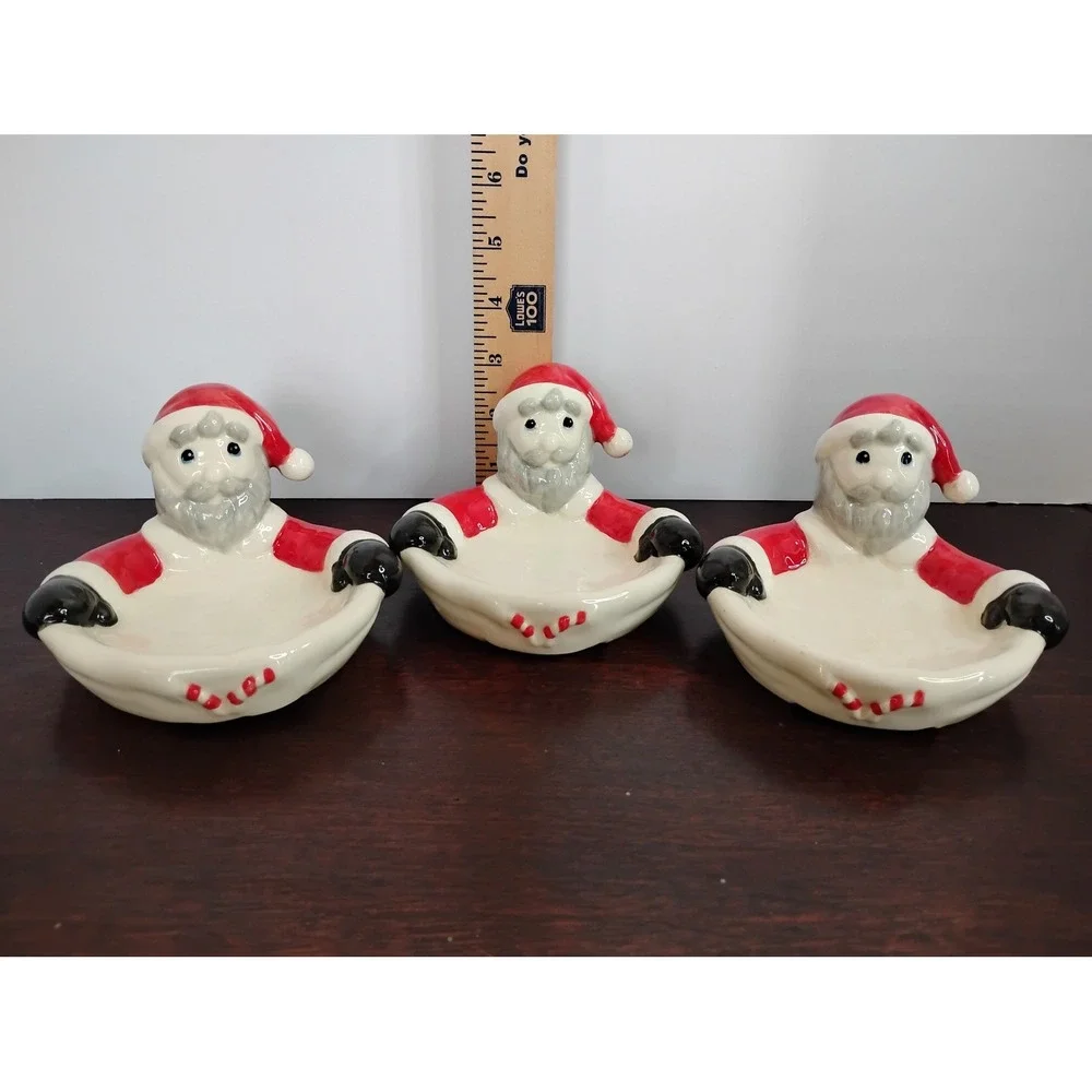 Set of 3 Vintage Style Ceramic Santa Claus Candy Dishes Christmas Decor